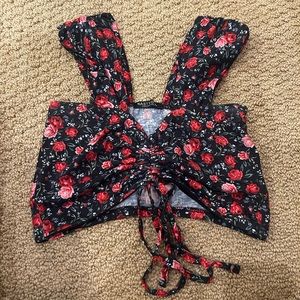 NASTY GAL Black, Red and Pink Floral Crop Top